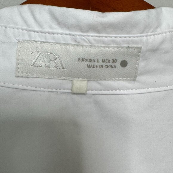 ZARA Collection 100% Cotton Poplin Ballon Puff Sleeve Spread Collar Blouse Large - Picture 12 of 15
